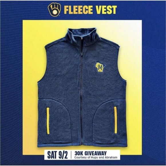 Milwaukee Brewers Fleece Vest SGA 9/2/2023 Size Adult Medium - Picture 4 of 4